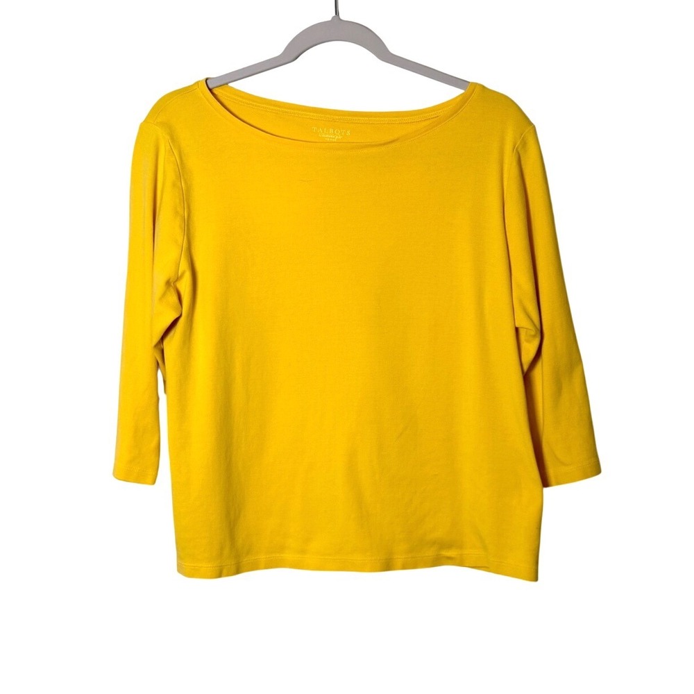 Talbots Woman Yellow Pima Cotton Boatneck 3/4 Sleeve Top Plus Size 1X